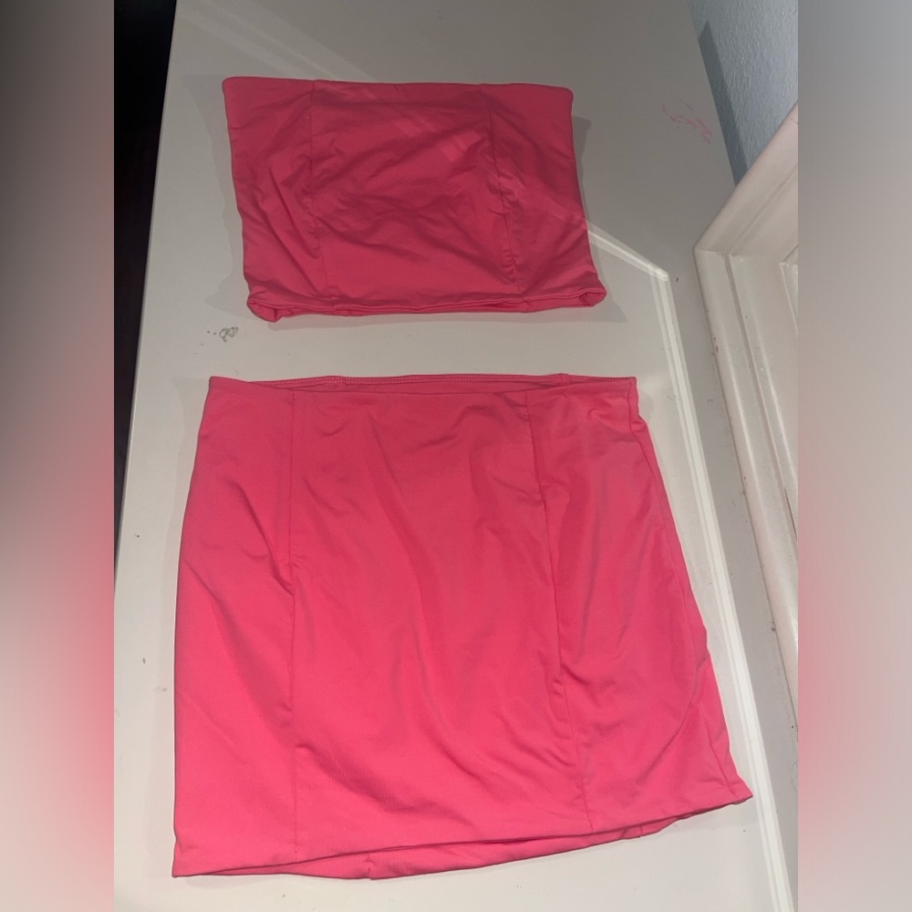 Hot pink tube top and skirt set